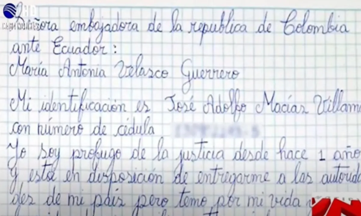 Supuesta carta de alias Fito a la embajadora de Colombia en Ecuador.